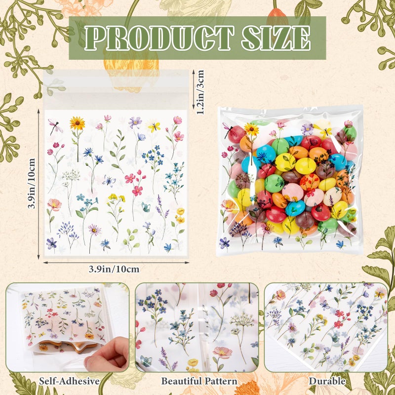 Tinlade 200 Pcs Wildflower Party Cellophane Treat Bags Floral Candy Decorations Plastic Clear Goody Bags for Wedding Birthday Graduation Party Supplies - Image 2