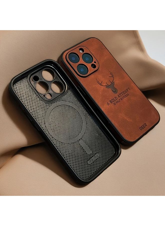 Vintage Faux Sheepskin Magnetic Wireless Charging Case For iPhone 13 Pro Blue - Image 2