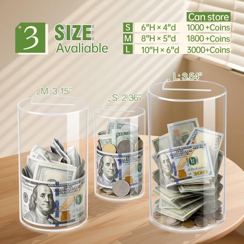 Thingrific Clear Piggy Bank for Adults/Kids, Acrylic Unopenable Money Box for Cash Coin Saving, Must Break to Open, Money Saving Jar for Adults Boys Girls, Size 6" H x 4" Diameter - Image 2