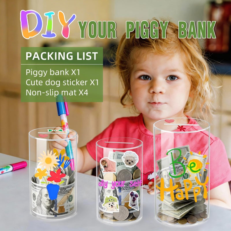 Thingrific Clear Piggy Bank for Adults/Kids, Acrylic Unopenable Money Box for Cash Coin Saving, Must Break to Open, Money Saving Jar for Adults Boys Girls, Size 6" H x 4" Diameter - Image 5