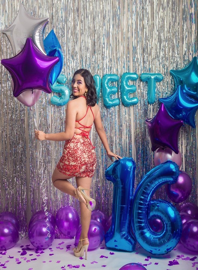 بالون رقم 16 أزرق داكن من IWERP، مقاس 40 بوصة، بالون رقم 16، زينة عيد ميلاد أزرق داكن للذكرى السادسة عشرة، لوازم حفلات زرقاء للأولاد والبنات بعمر 16 عامًا - Image 2