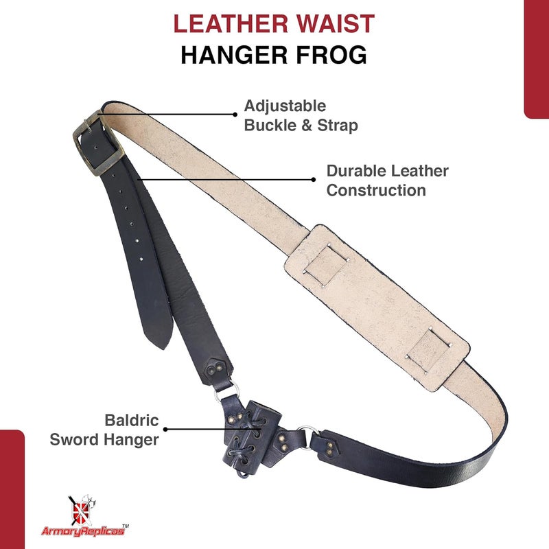 Armory Replicas ™ Genuine Leather Baldric Belt – Adjustable Shoulder Strap for Long Swords & Claymores with Brass Rivets and Buckles - Image 3