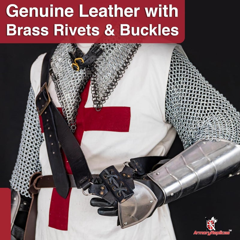 Armory Replicas ™ Genuine Leather Baldric Belt – Adjustable Shoulder Strap for Long Swords & Claymores with Brass Rivets and Buckles - Image 5