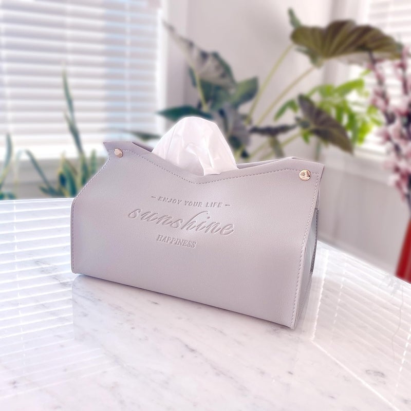 Stavae Tissue Box Cover PU Leather Tissue Holder Tissue Cube Box Organizer for Bathroom Vanity Countertop, Car, Night Stands, Office, Home, Kitchen (Grey) - Image 2