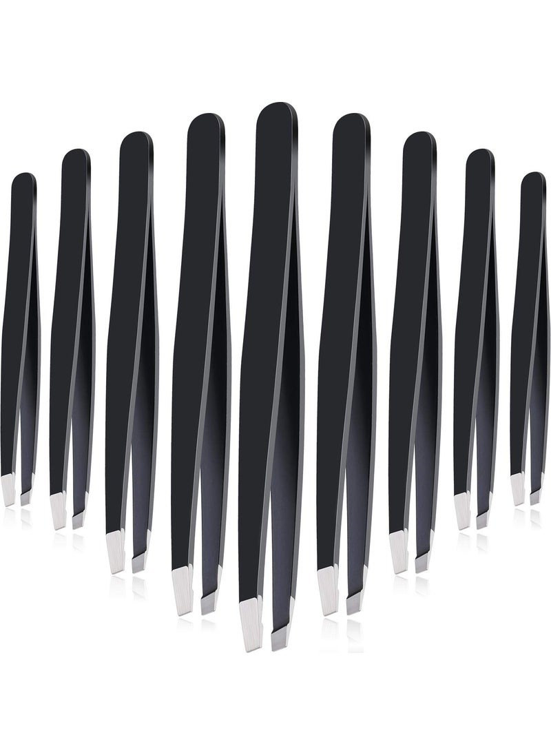 Mudder Mudder 12 Pcs Eyebrow Tweezers Set for Facial Hair Stainless Steel Slant Tip Tweezers in Bulk for Men and Women(Black) 