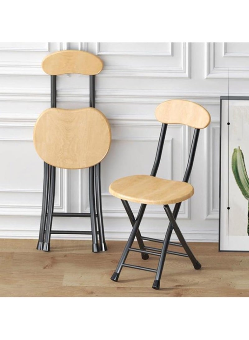 VITION Portable Folding Stool with Backrest, Counter Folding Stool, BarStool with Footrest, Breakfast Folding Chair Folding Stool for Kids Adult Kitchen Dorm Playroom Home Gardening (Wood/Black)  - Image 2