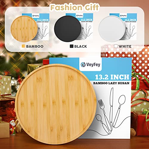 VeyFey Lazy Susan Organizer, 13.2 Inch Non-Skid Bamboo Lazy Susan for Kitchen Table cabinets Closets and Kitchen Islands, Wood Turntable for Kitchen Countertop Organizer - Image 5