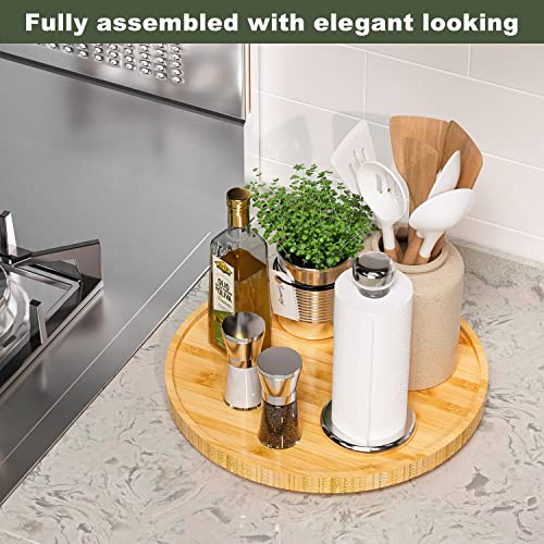 VeyFey Lazy Susan Organizer, 13.2 Inch Non-Skid Bamboo Lazy Susan for Kitchen Table cabinets Closets and Kitchen Islands, Wood Turntable for Kitchen Countertop Organizer - Image 2