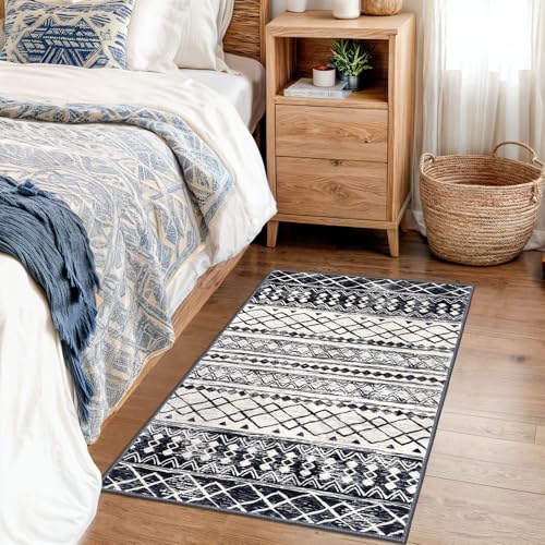 KUTA Moroccan Area Rugs 2x3, Black Navy Blue Entryway Rug Non-Slip Washable Small Indoor Door Mat, Ultra Soft Print Vintage Geometric Low-Pile Floor Carpet for Entrance, Kitchen - Image 4