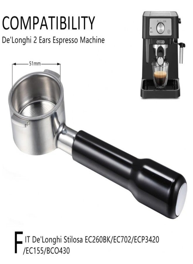 Tolxh #ECP3420 Portafilter 51mm 2-Ear Stainless Steel Portafilter Replacement - Durable Coffee Filter Handle for Delonghi Coffee Machines (Compatible with EC155, BCO430, EC260, EC260BK, EC702) - Image 2