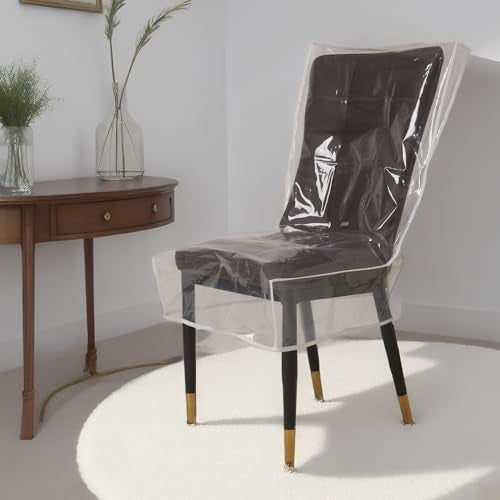 Drihara 4 Pack Plastic Chair Covers, Waterproof Clear Dining Room Chair Covers Vinyl Kitchen Large Plastic Chair Seat Protectors for Cat Scratch/Kids' Messes, No Dust/Spills/Pet Hair - Image 5