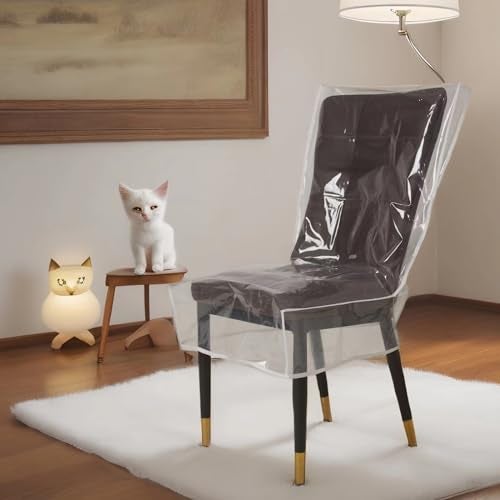 Drihara 4 Pack Plastic Chair Covers, Waterproof Clear Dining Room Chair Covers Vinyl Kitchen Large Plastic Chair Seat Protectors for Cat Scratch/Kids' Messes, No Dust/Spills/Pet Hair - Image 3