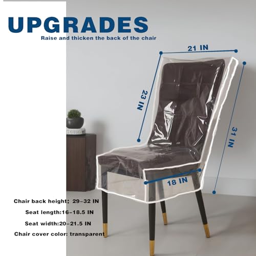 Drihara 4 Pack Plastic Chair Covers, Waterproof Clear Dining Room Chair Covers Vinyl Kitchen Large Plastic Chair Seat Protectors for Cat Scratch/Kids' Messes, No Dust/Spills/Pet Hair - Image 4
