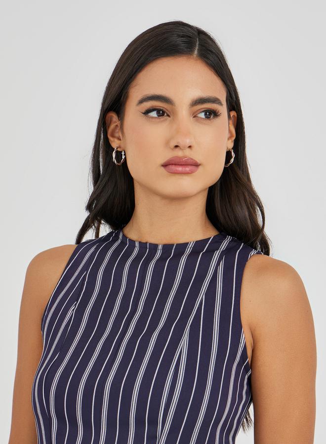 Styli Striped Sleeveless Round Neck Peplum Top - Image 3