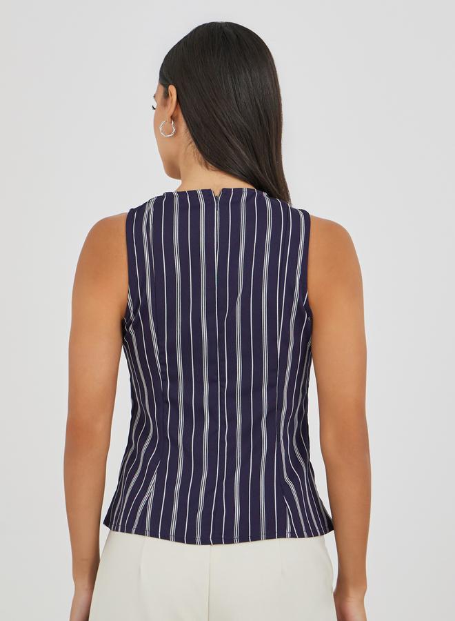 Styli Striped Sleeveless Round Neck Peplum Top - Image 4