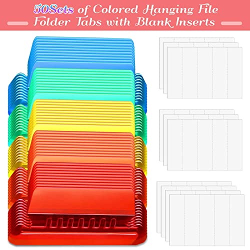 PAXCOO File Folder Tabs, Paxcoo 50 Sets Hanging File Folder Tabs and Inserts, Plastic Tabs for Hanging Folders, Multicolor - Image 2
