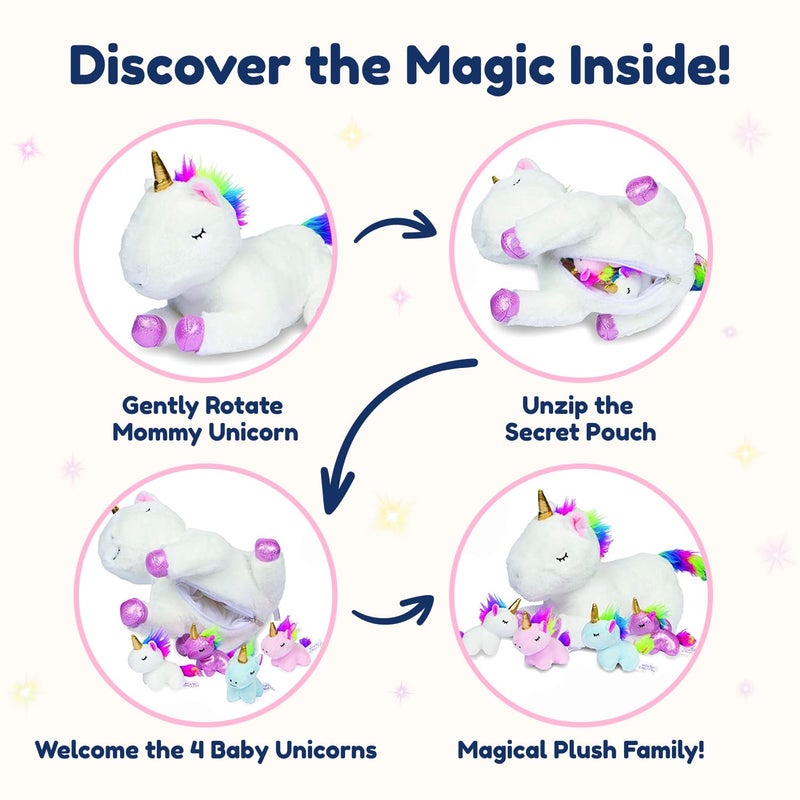 PixieCrush Unicorn Stuffed Animals for Girls, Set of 5 - Mommy with Babies - Magical Giant Stuffed Animal - Enchanting Unicorn with Babies Set - Plush Animals for Kids - Image 5