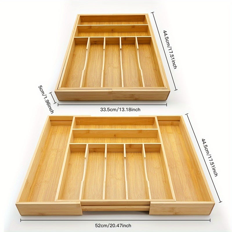 Bamboo Expandable/Retractable 9-Grid Storage Box - Expandable Tableware, Tool & Stationery Tray Suitable, Drawer, Bamboo with Polished, Space-Saving Compartments for Utensils, Pens, Small Parts - Image 4