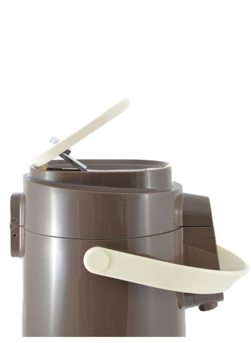Homemaker Tea & Coffee Vacuum Flask With Pump, Insulated Double Wall Glass, 3 Litre Capacity, Brown - Image 3