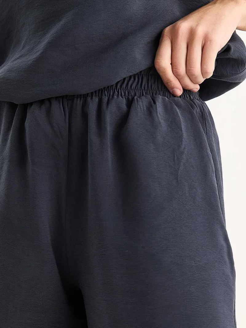 Bianco Lucci Charcoal Grey LUCCI V-Neck Cotton Blouse-Pants Two-Piece Set for Women | Best Price UAE