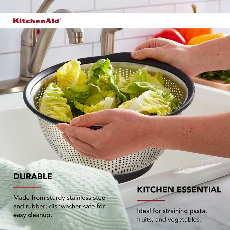 KitchenAid Stainless Steel Colander, 5 Quart, Black - Image 3
