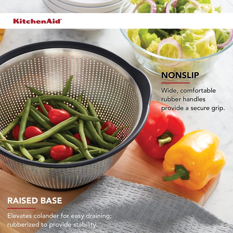 KitchenAid Stainless Steel Colander, 5 Quart, Black - Image 4