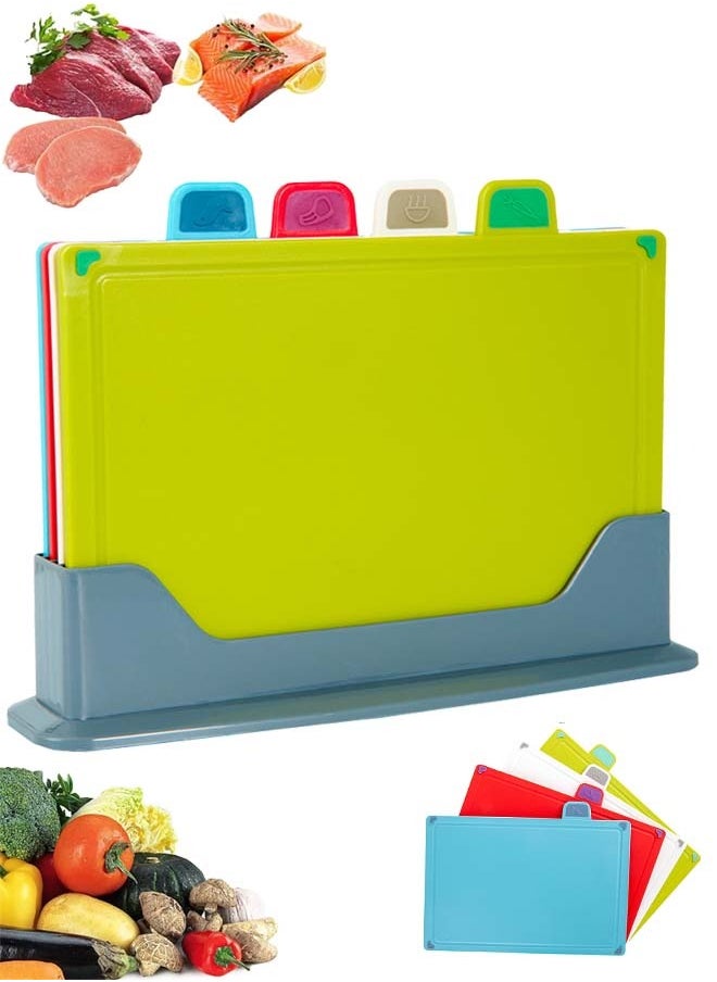 Arabest Cutting Boards, 4pcs Chopping Board Kit with Drainage Holder Stand&Easy Gripped Handle Color Marked Cutting Boards Non-slip Durable Kitchen Food Cutting Mats Set for Meat Fruit Vegetable Fish  - Image 1