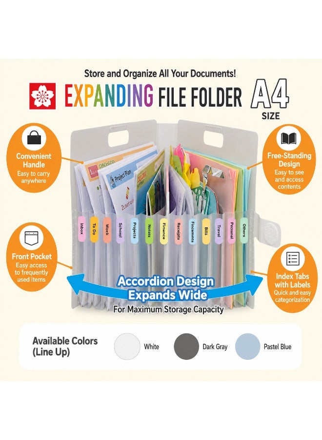SAKURA Komagoma Accordion File Organiser TF-A4#50, A4, 13 pockets, White, Paper & Plastic, 1 organiser for home paperwork - Image 5