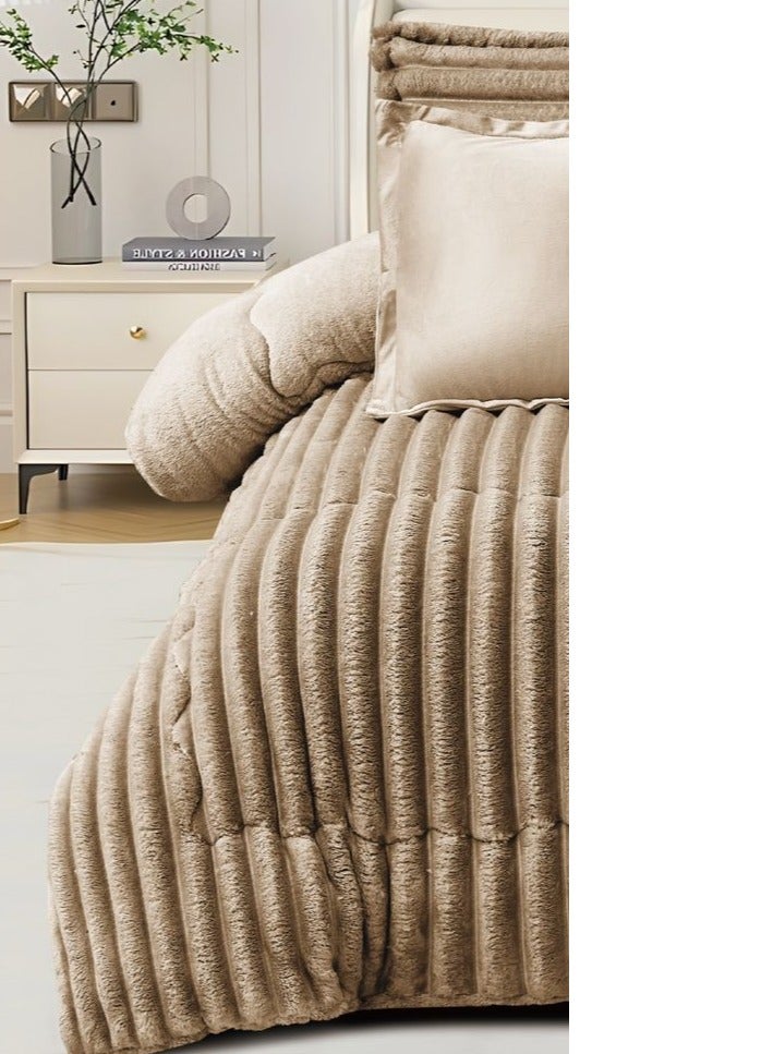 مينجلي طقم لحاف مفرش نفرين شتوي من المخمل الناعم والفرو الفخم مقاس 230*250 سم - Image 2