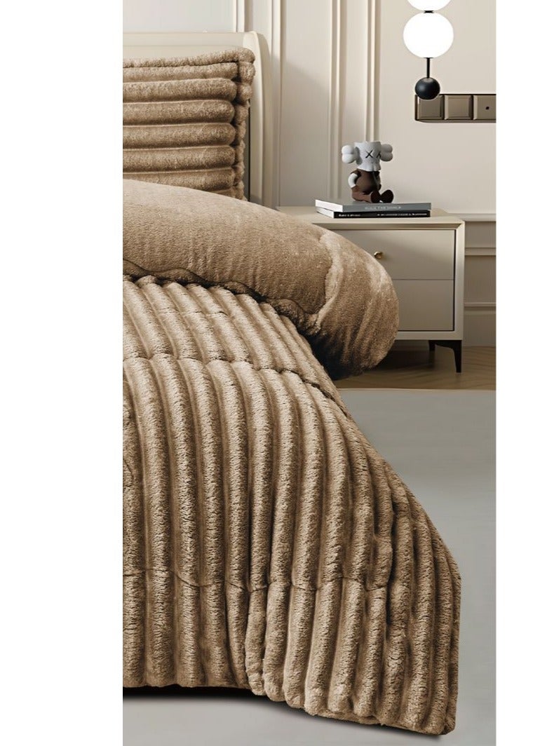 مينجلي طقم لحاف مفرش نفرين شتوي من المخمل الناعم والفرو الفخم مقاس 230*250 سم - Image 4