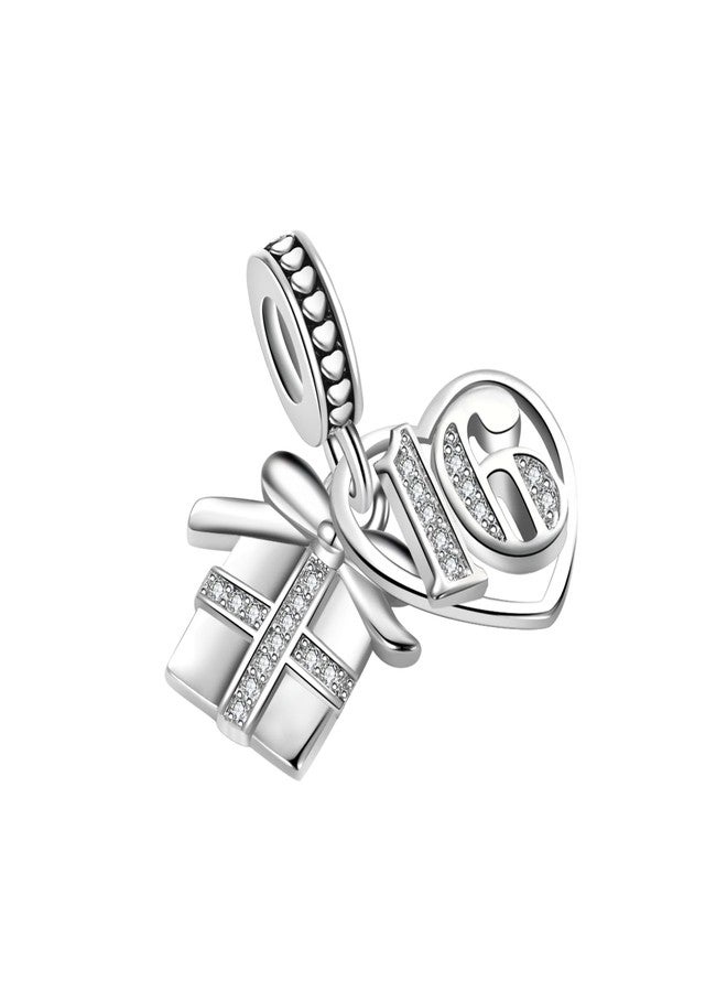 MiiFort Sparkling Gift Box Sweet Sixteen 16 Birthday Anniversary Love Heart Dangle Charm fits Pandora Charms Moments Bracelets Celebration Bead Cubic Zirconia - Image 3