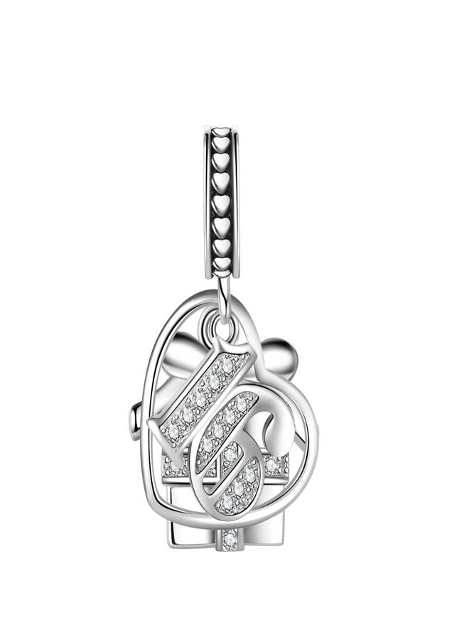 MiiFort Sparkling Gift Box Sweet Sixteen 16 Birthday Anniversary Love Heart Dangle Charm fits Pandora Charms Moments Bracelets Celebration Bead Cubic Zirconia - Image 2