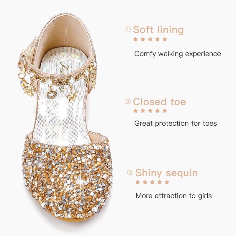 Furdeour Girls Sandals Heels Flower Wedding Party Little Kid Princess for Toddler High Heel Size 12(2902Cham 12) - Image 5