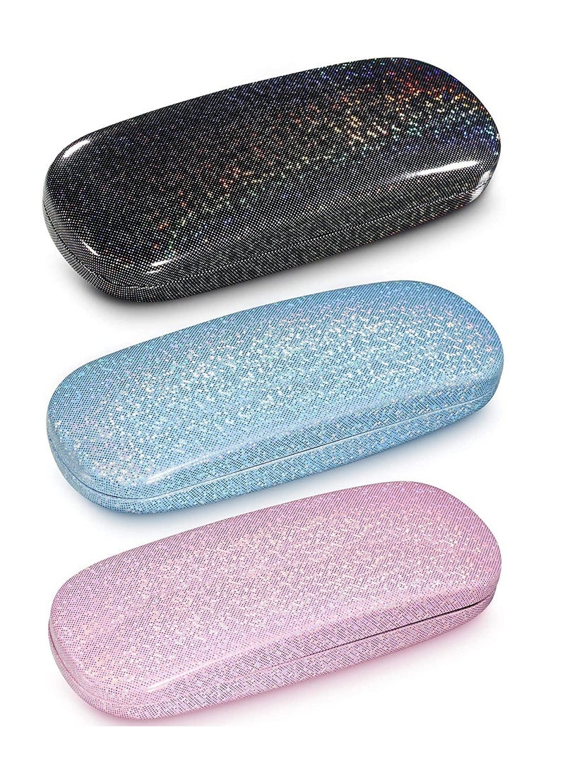 Excefore 3 Pieces Hard Shell Glasses Cases Eyeglasses Sunglasses Case with Eyeglass Cleaning Cloth - Image 1