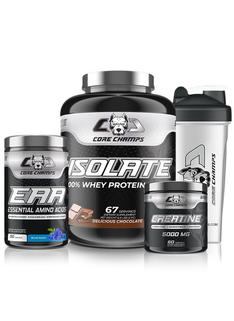CORE CHAMPS - Bundle Isolate 4.4Lbs/2Kg Delicious Chocolate Eaa 30Sv Blue Razz Creatine 300G Shaker - Image 1