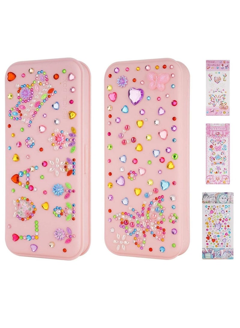 Pencil Case Pen Box, Large Capacity Pencil Pouch Holder DIY Pencil Organizer with 3 Sheets of Rhinestone Stickers - Image 1