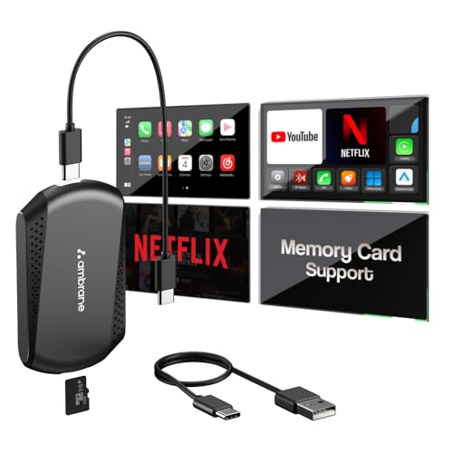 Ambrane 2 in 1 Wireless CarPlay & Android Auto Adapter|Convert Wired to Wire-Less CarPlay/Android-Auto | Plug & Play USB Dongle|Bluetooth 5.4 + Dual-Band Wi-Fi | Works with iPhone & Smartphone, Black - Image 1