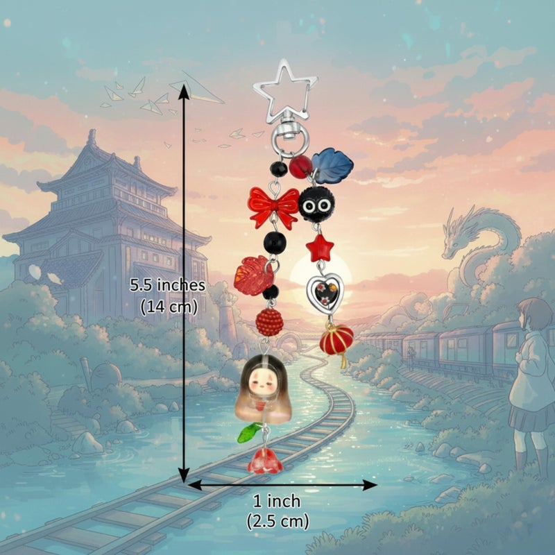 Safe Zone Playpen Keychain, Gifts for Animal & Anime Lovers, Y2K Heart Bow Pendant, Women Girls Kawaii Bag Charm (Anime 2) - Image 3