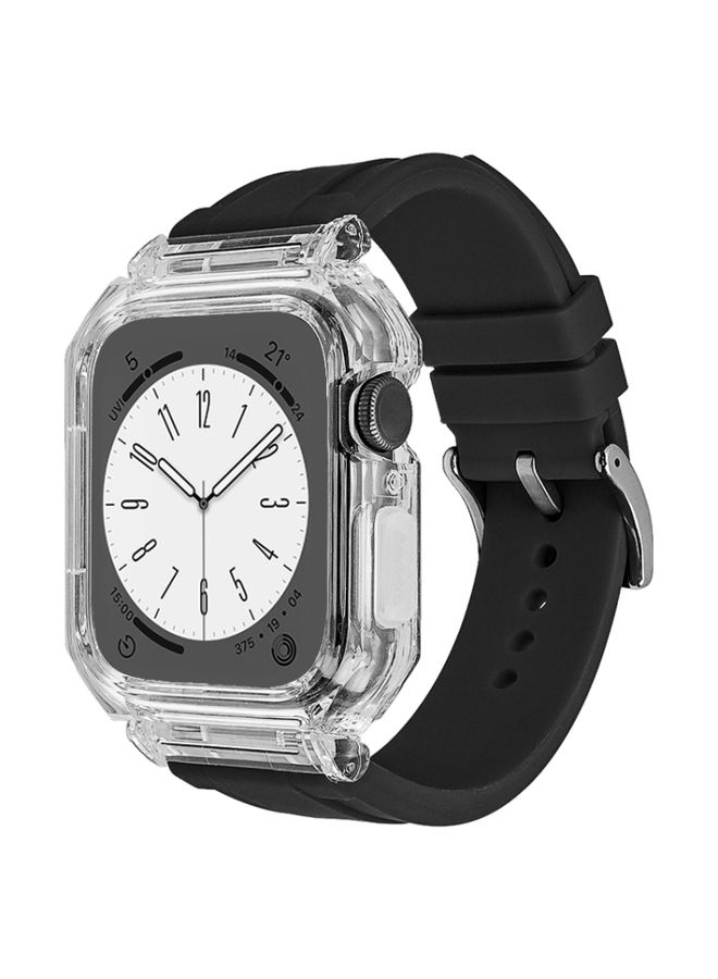 HuHa Protective Cover Crystal Clear Polycarbonate Case Silicone Watch Band For Apple Watch Series 9&8&7 41mm / SE 3&SE 2&6&SE&5&4 40mm / 3&2&1 38mm(Black)