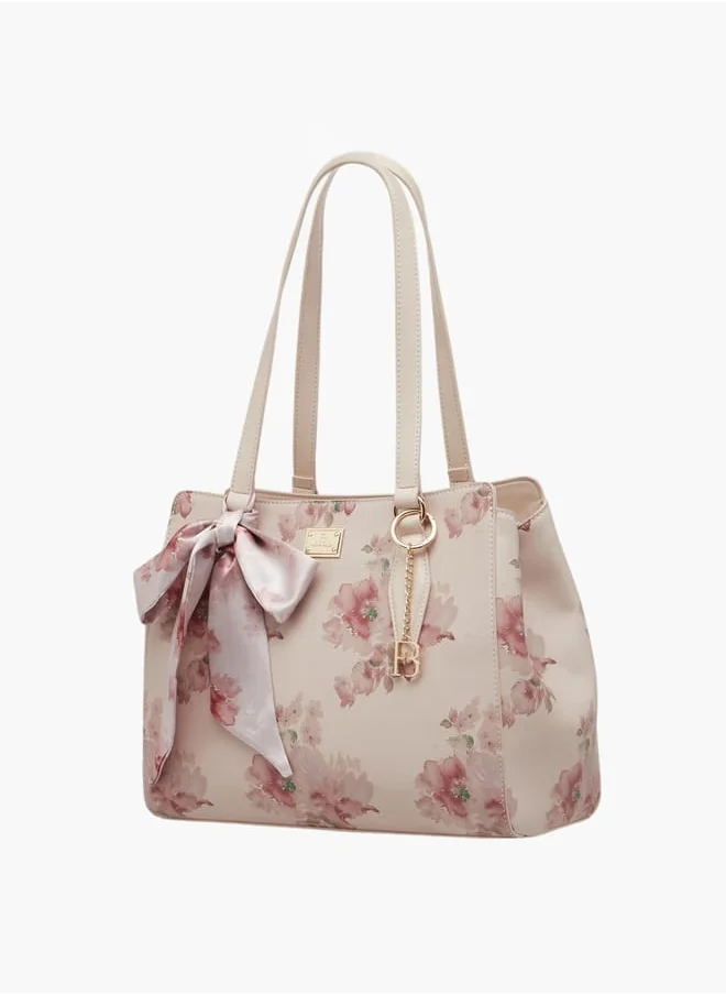 Flora Bella By Shoexpress Women Floral Print Tote Bag with Scarf Detail