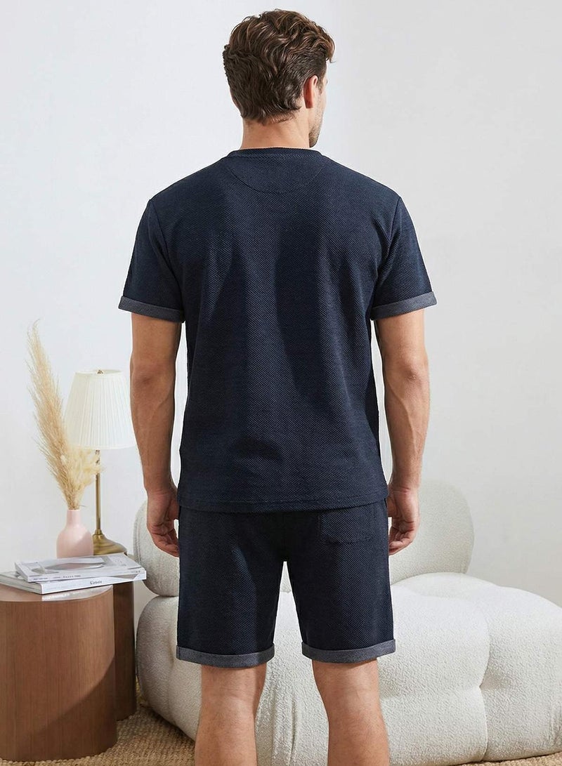 trendyol Navy Blue Off-Shoulder Regular Fit Tok Fabric Tracksuit Set Tmnss26Em00003 - Image 3
