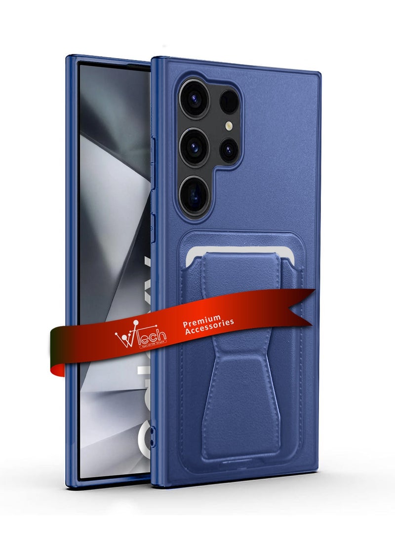 دبليو تيك حافظة بطاقات مصنوعة من السيليكون الناعم ومزودة بمقبض يدوي لهاتف سامسونج جالاكسي S24 الترا 5G 2024 باللون الأزرق الداكن - Image 1