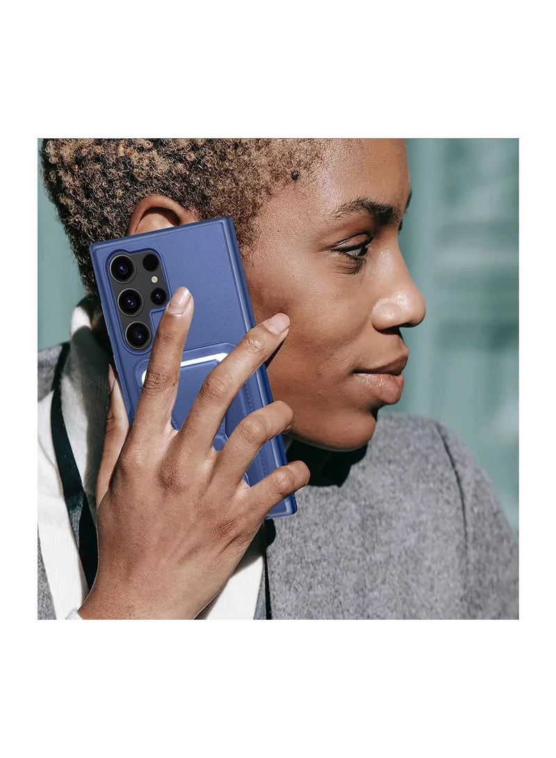دبليو تيك حافظة بطاقات مصنوعة من السيليكون الناعم ومزودة بمقبض يدوي لهاتف سامسونج جالاكسي S24 الترا 5G 2024 باللون الأزرق الداكن - Image 3
