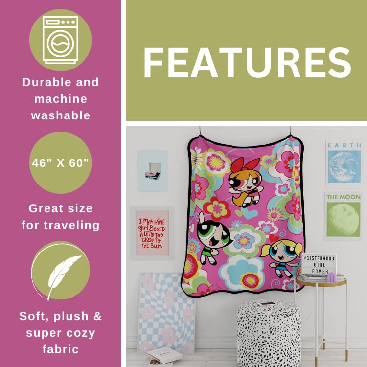 Franco Power Puff Girls Bedding Super Soft Micro Raschel Throw, 46 in x 60 in, (Official Licensed Power Puff Girls Product) Collectibles - Image 4