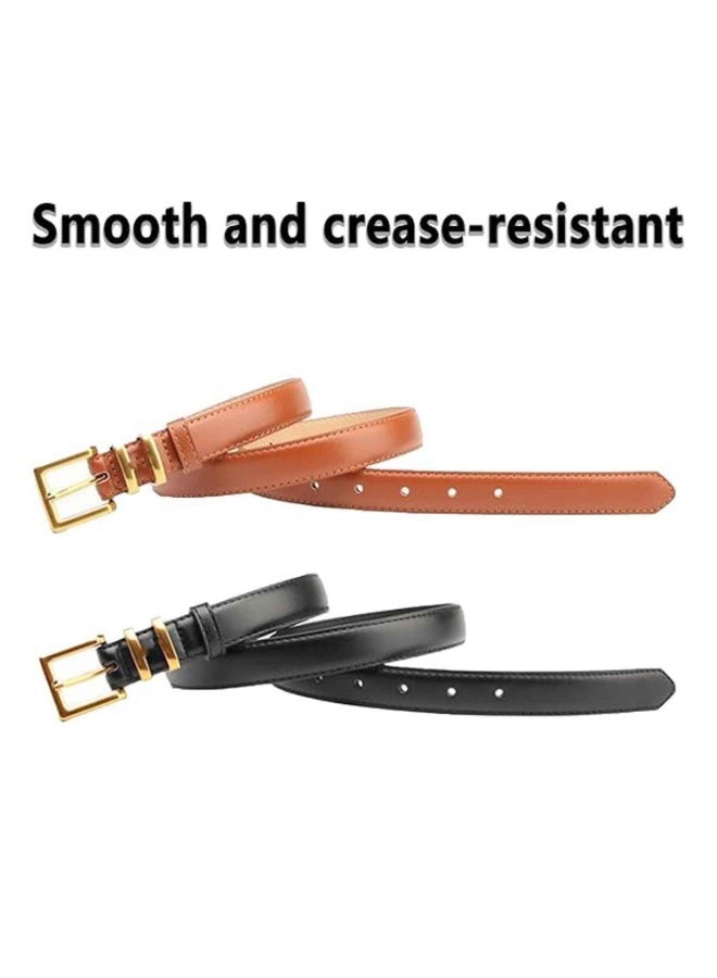 2 Pcs,Womens Belts,Women Gold Buckle Design Skinny Leather Belt,Jeans Belt for Pants in Pin Buckle Belt,Womens Belts for Dress - Image 3