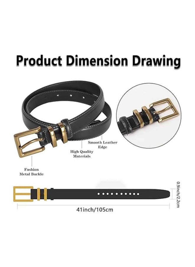2 Pcs,Womens Belts,Women Gold Buckle Design Skinny Leather Belt,Jeans Belt for Pants in Pin Buckle Belt,Womens Belts for Dress - Image 2