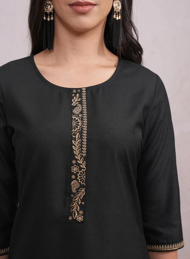 Vishudh Women Black Lace Work Kurta with Trousers by Styli