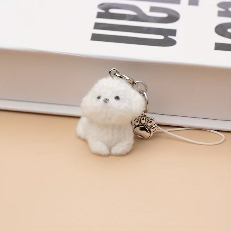 Resin Flocking Three-Dimensional Cartoon Cute Teddy Dog Key Chain Mobile Phone Pendant Diy Jewelry Pendant - Image 3