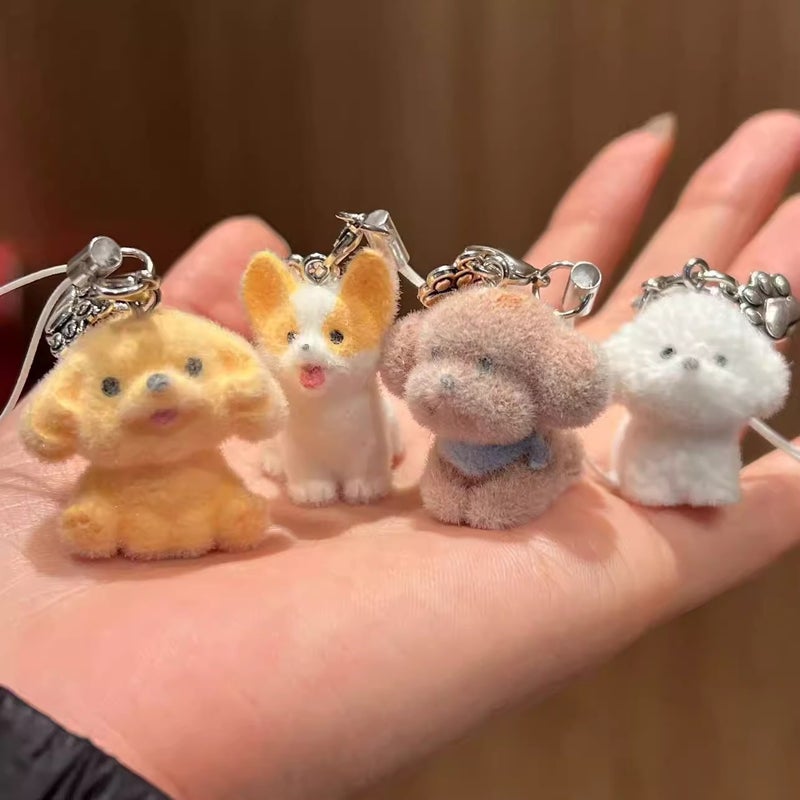 Resin Flocking Three-Dimensional Cartoon Cute Teddy Dog Key Chain Mobile Phone Pendant Diy Jewelry Pendant - Image 2