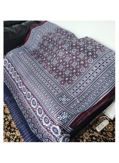 Red base with Blue & White Zari lining (Soft Linen Fabric)